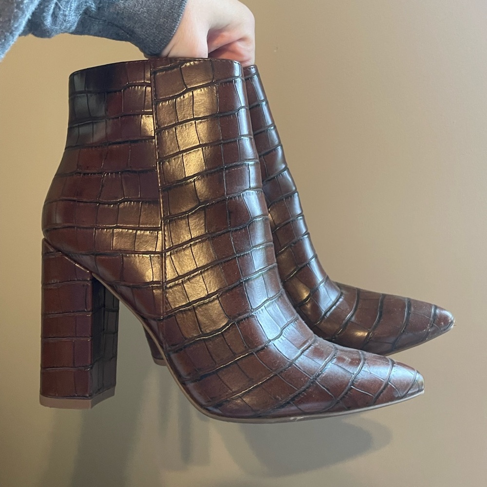 JustFab Brown Croc Booties